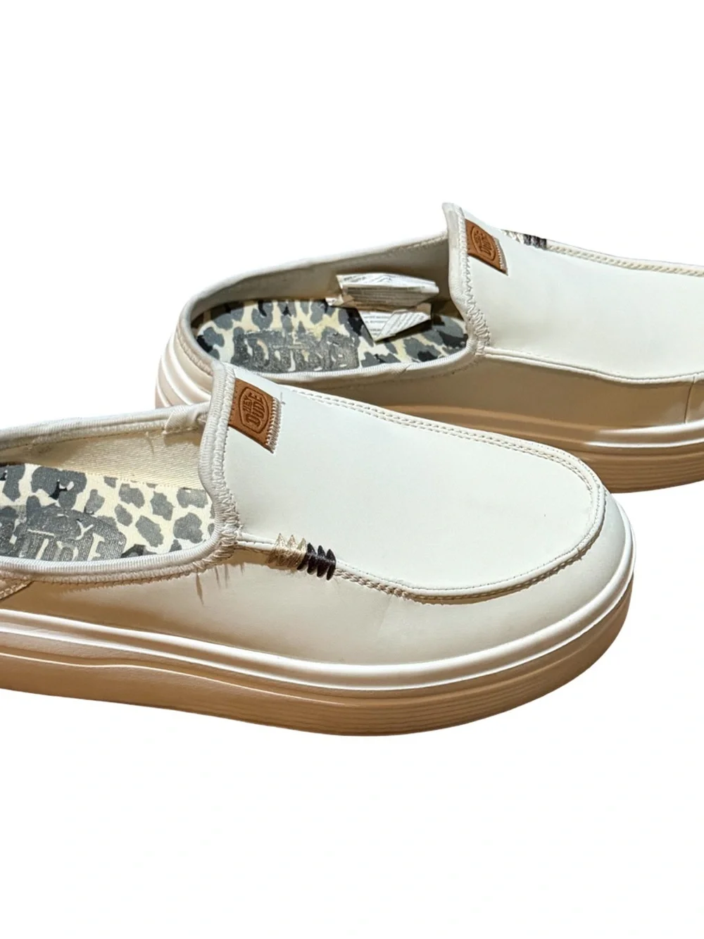 Hey Dude Women's Austin White Lift Platform Mule Leather and Cotton Blend - Picture 7 of 9